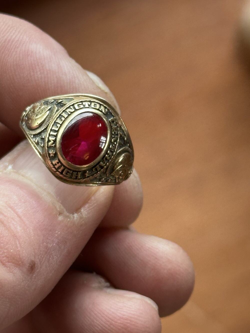 Vintage 1965 Central High School 10K Gold Class Ring Red Stone Estate Clearout